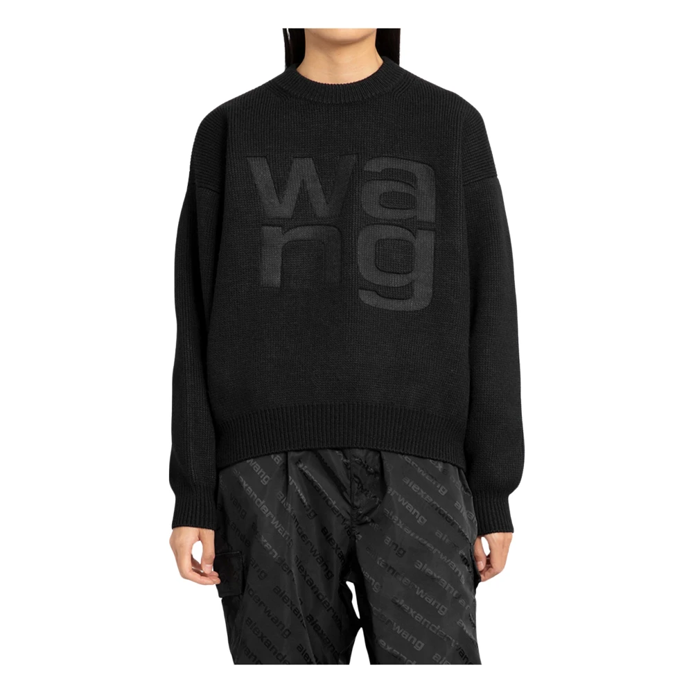 Alexander Wang Svart Debossed Logo Tröja Black, Dam