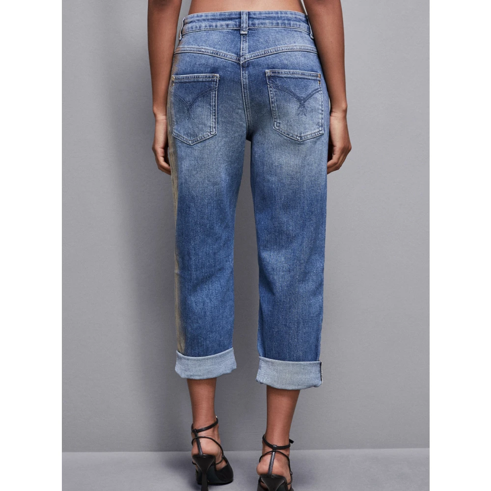 PATRIZIA PEPE Boyfriend Jeans met Gouden Laminaat Blue Dames