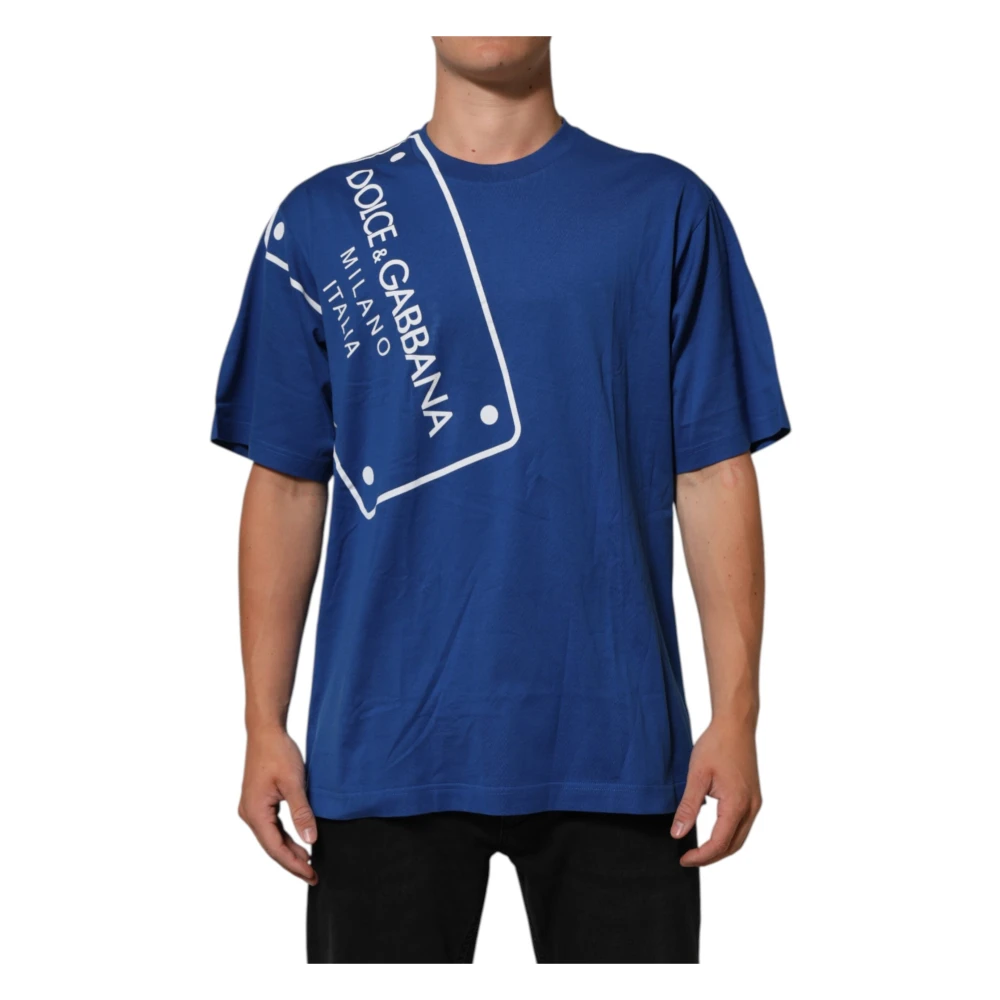 Dolce & Gabbana Men's Blue T-Shirts, 2XL, Logo Print Crew Neck T-Shirt