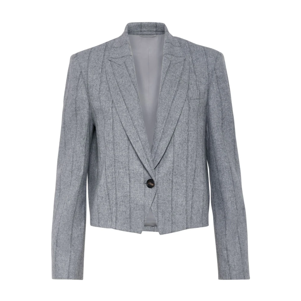 BRUNELLO CUCINELLI Lichtgrijze Gestreepte Blazer Gray Dames