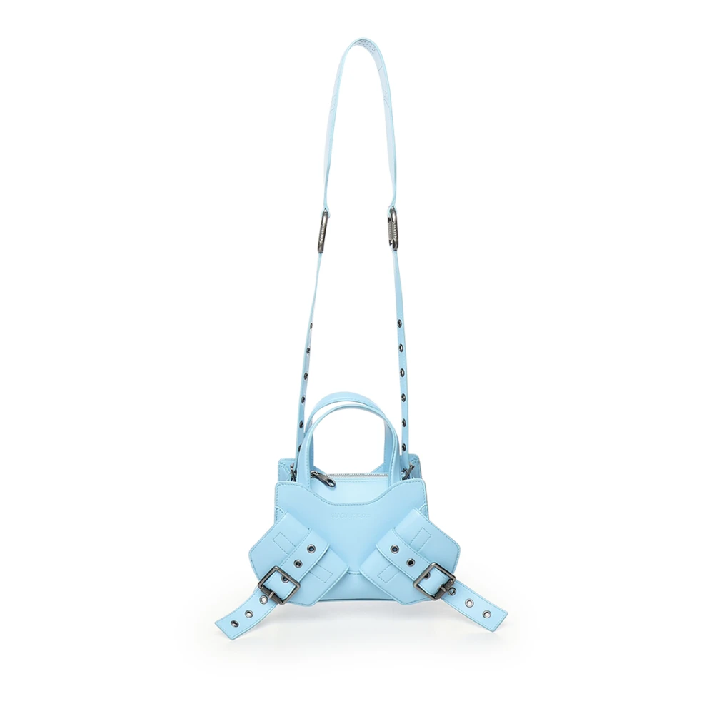 Biasia Blauwe Leren Schoudertas met Franjes Blue Dames