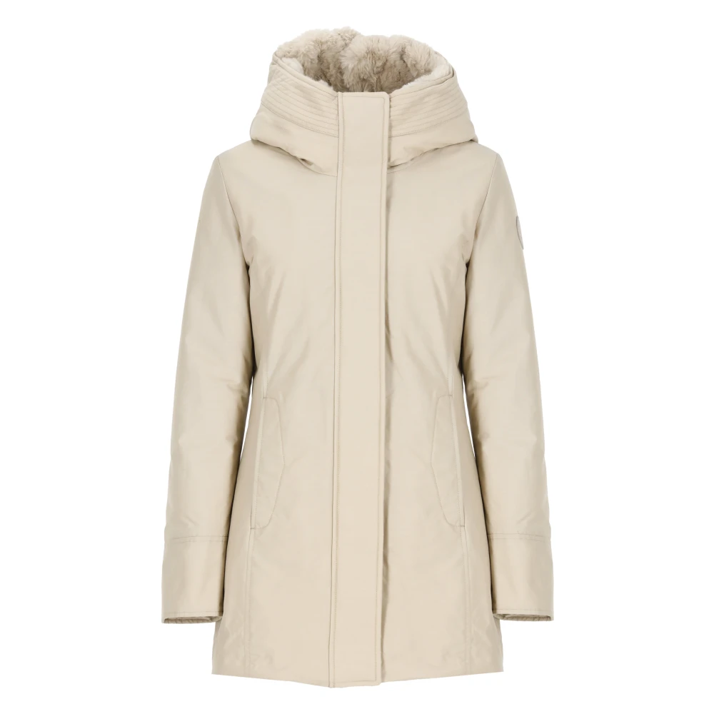 Woolrich Beige Parka med syntetisk päls huva Beige, Dam