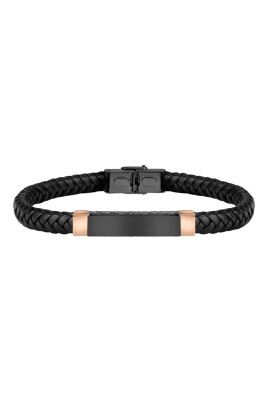 heren-leren-gevlochten-armband-zwart-rosegoud