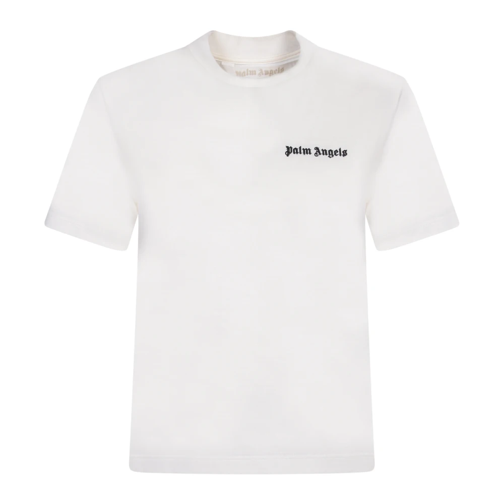 Palm Angels Vrouw Wit Tops Dames, M, Katoen, Stijlvol T-Shirt Met Logo