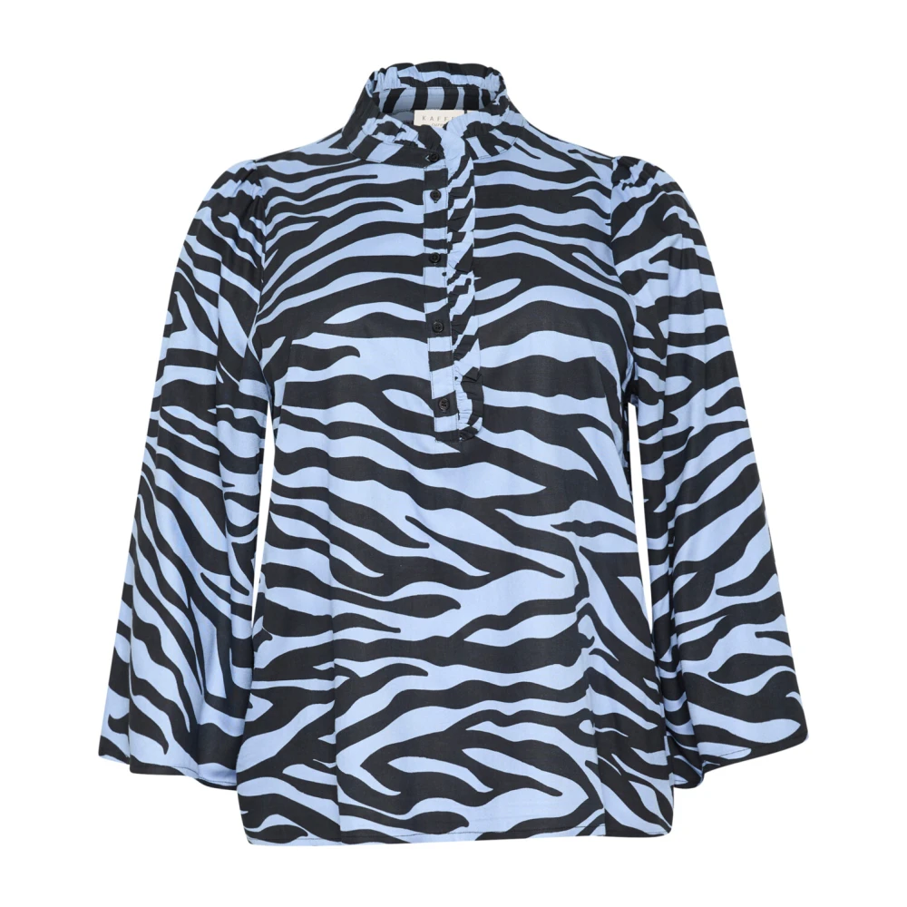 Kaffe Curve Women's Multicolor Blue/Black Graphic Blouse 4XL