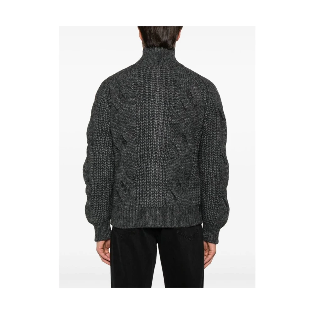 Canali Chunky Cable Gebreide Trui Gray Heren