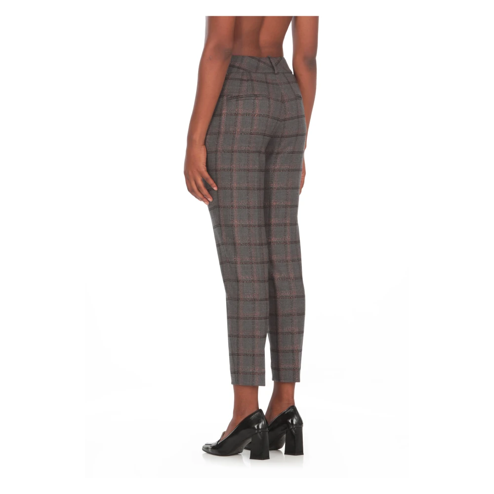 PESERICO Grijze Broek met Lurex Ruitpatroon Gray Dames