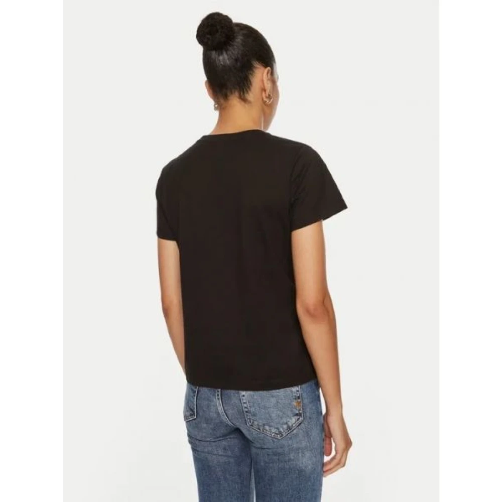 pinko Love Birds Geborduurd T-shirt met korte mouwen Black Dames