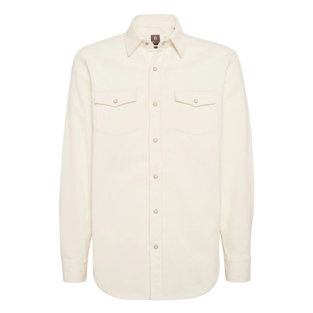Boggi Milano Regular Fit Blauw Fluwelen Overhemd Beige Heren