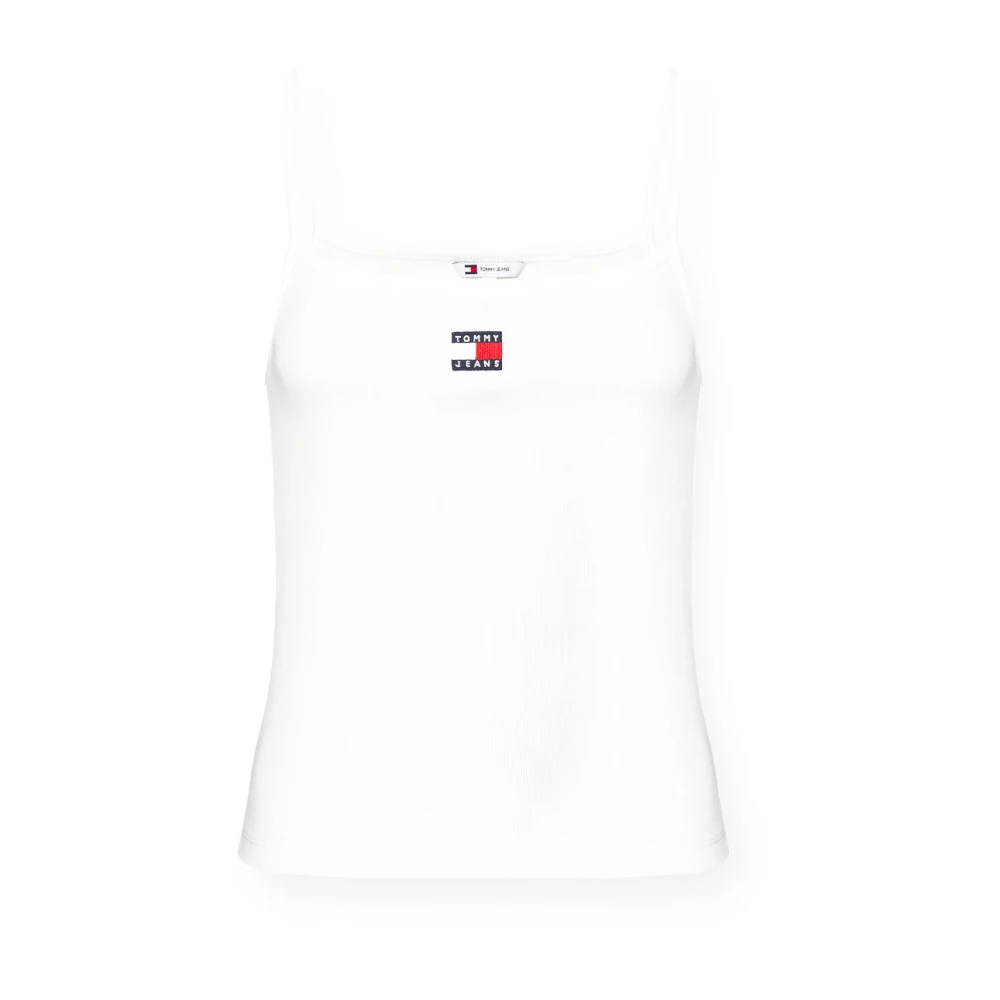 Tommy Jeans Wit Geribbeld Logo Mouwloze Top White Dames