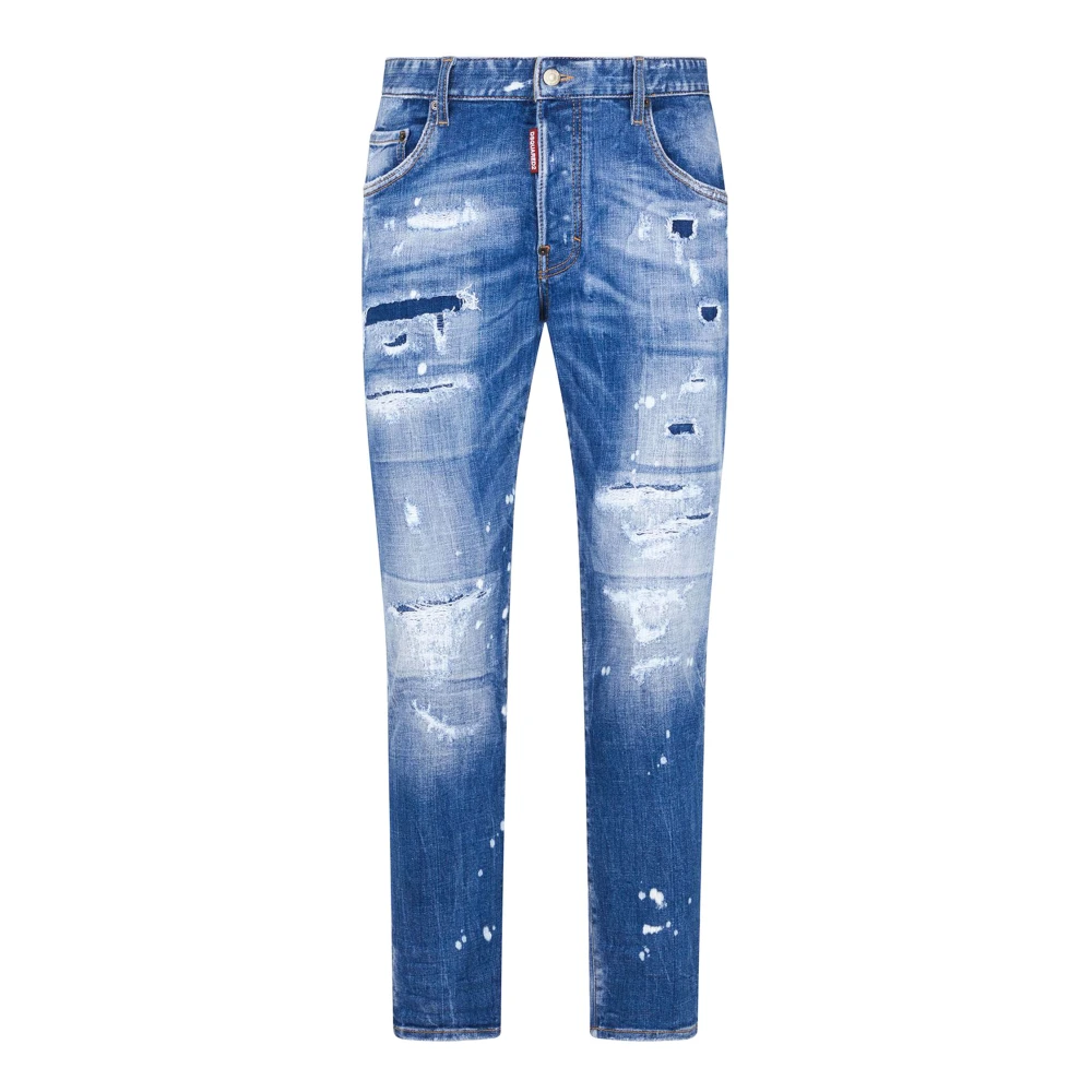 Dsquared2 Blauwe Denim Stretch Jeans met Versleten Details Blue Heren