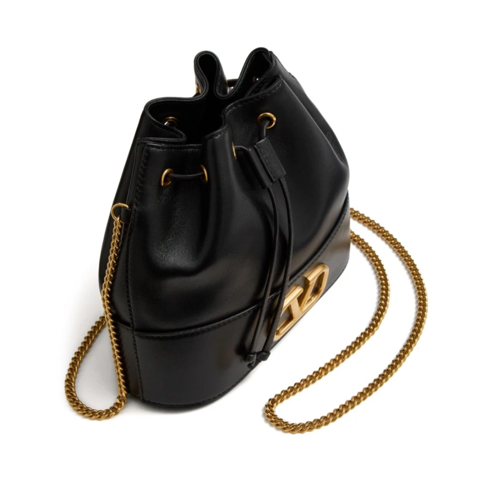 Valentino Garavani Zwarte Kalfsleren Trekkoordtas Black Dames