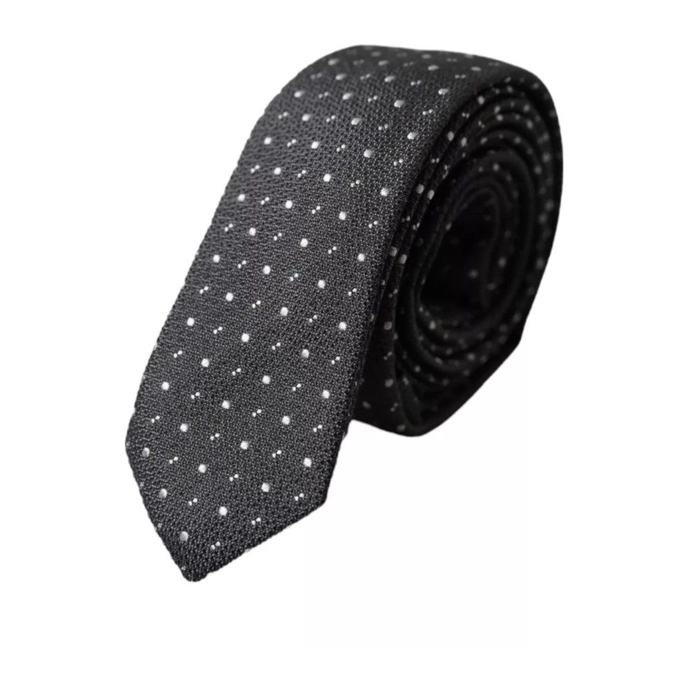 Dolce & Gabbana Dark Gray Polka Dot Silk Adjustable Men Tie - Image 2