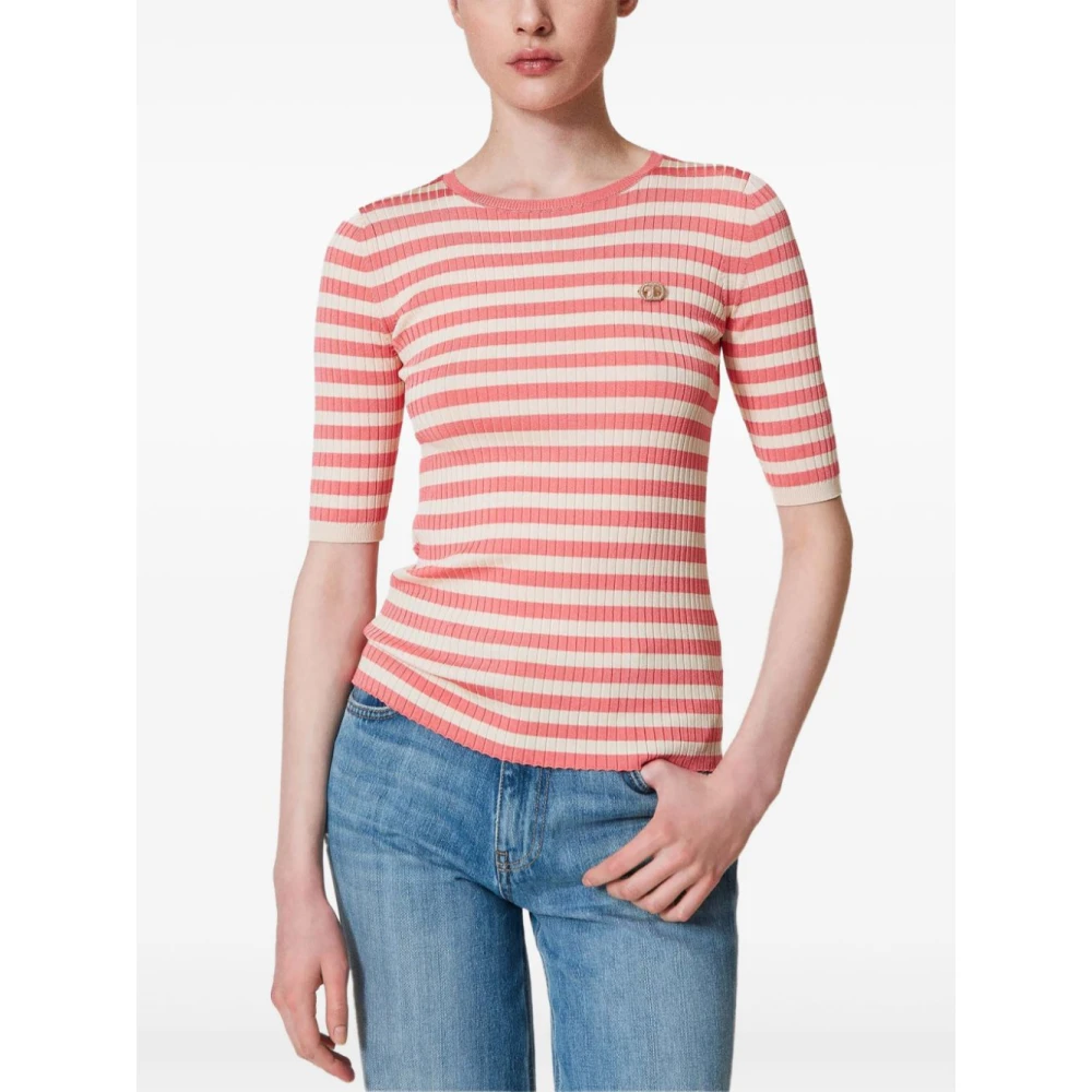 Twinset Witte Crew Neck Sweaters met Logo Multicolor Dames
