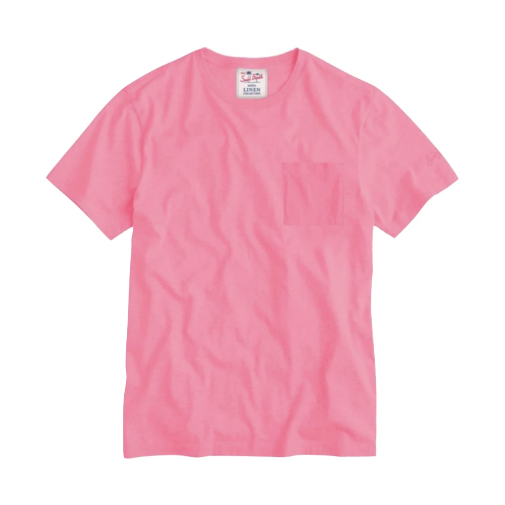 MC2 Saint Barth Heren Linnen T-shirt Diverse Effen Kleuren Pink Heren