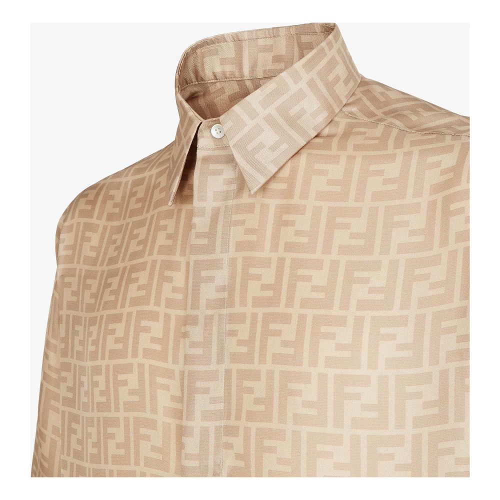 Fendi Beige Zijden Overhemd Italiaanse Stijl Beige Heren