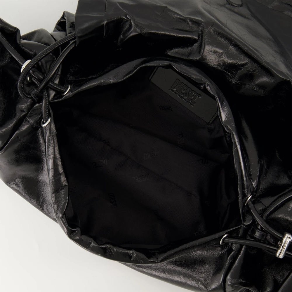 Diesel Zwarte leren Scrunch-D tas Black Dames