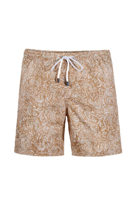 patterned-beige-elasticized-waist-shorts