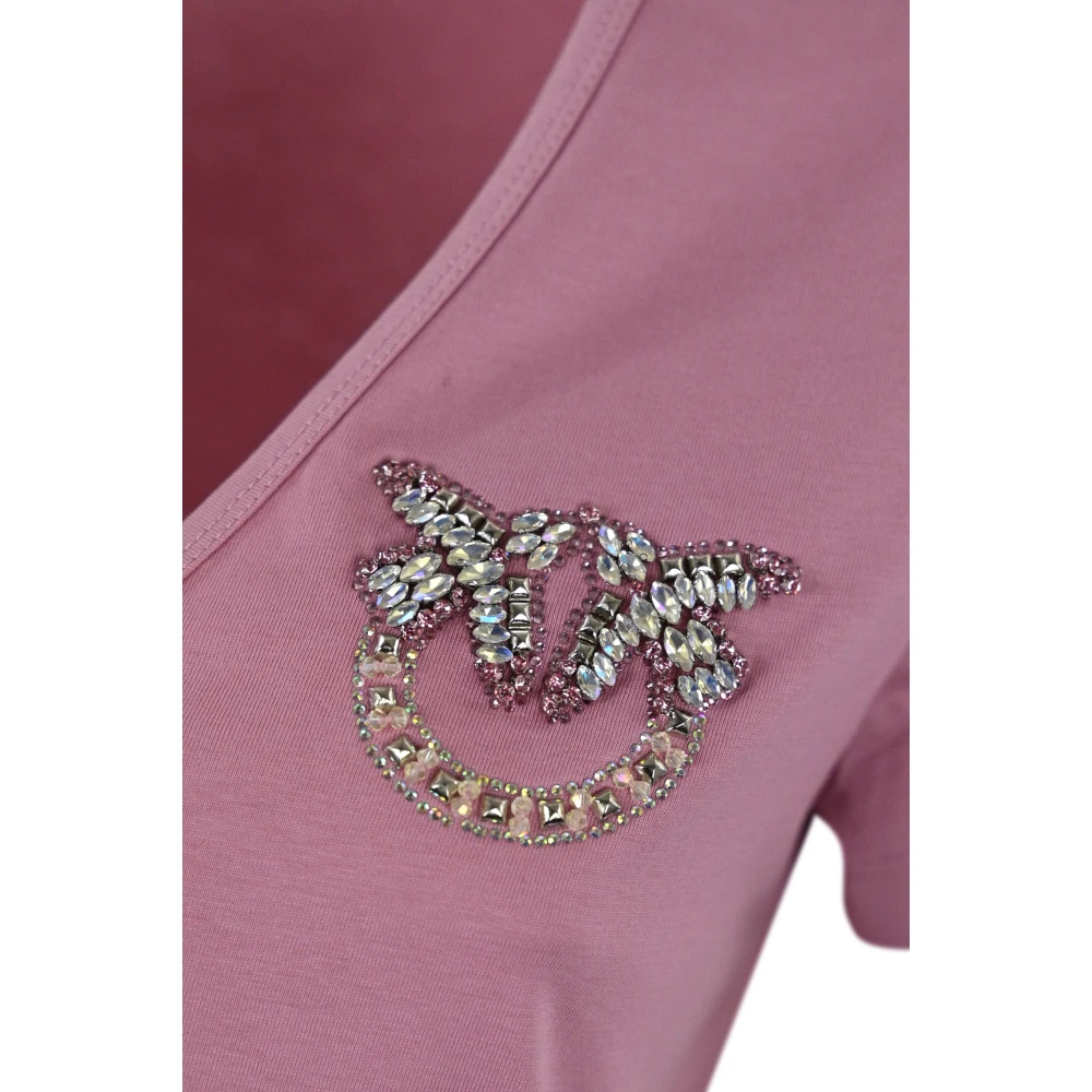 pinko Love Birds Geborduurd Dames T-shirt Pink Dames