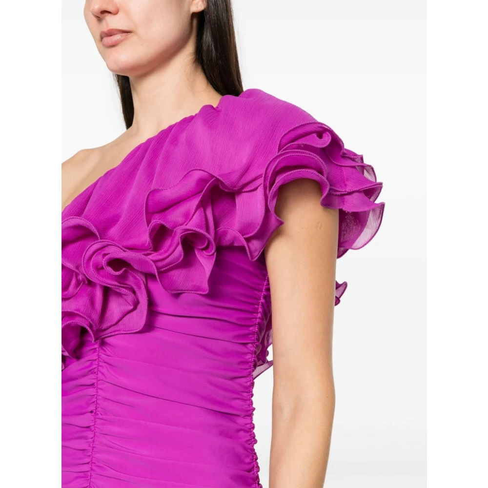 Rotate Birger Christensen Paarse Chiffon Jurk met Ruches en Eén Schouder Purple Dames