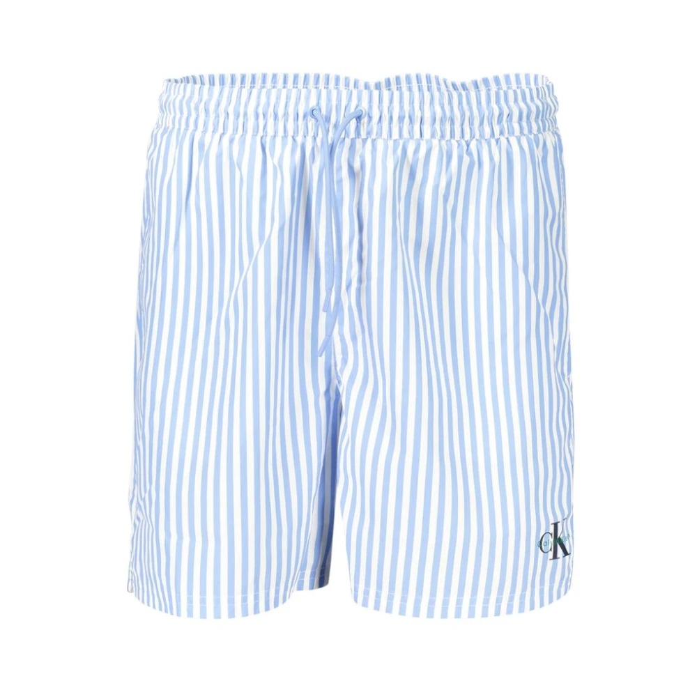 Calvin Klein Men's Blue Striped Swim Boxer Shorts - Beachwear - Xl - Swimwear