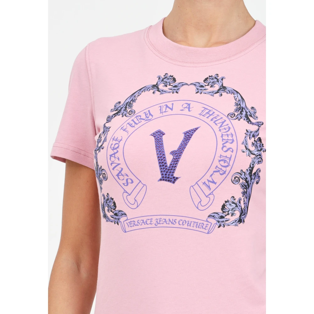 Versace Jeans Couture Roze T-shirt met korte mouwen en V-embleem Pink Dames