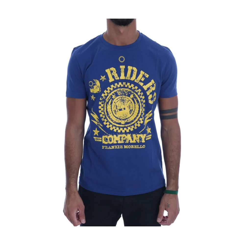 Frankie Morello Stiligt blått ryttarmotiv bomull T-shirt Blue, Herr