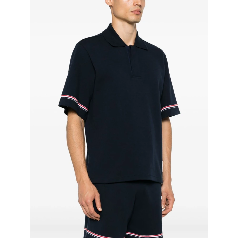 Thom Browne Blauw Poloshirt met RWB Streep Blue Heren