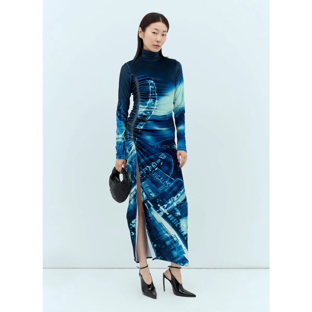 Jean Paul Gaultier Fluwelen Gathered Jurk Mode Fictie Collectie Blue Dames