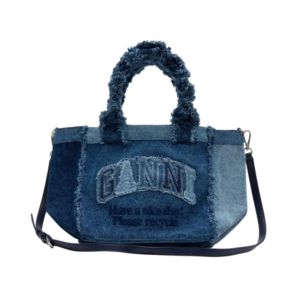 Ganni Women's Blue Small Trapeze Shopper Bag - Handbags - One Size - Bags