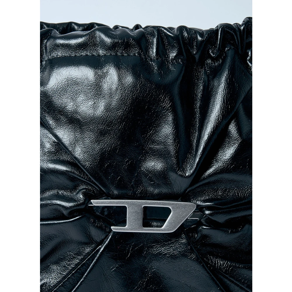 Diesel Gerimpelde Bucket Tas met Logo Hardware Black Dames