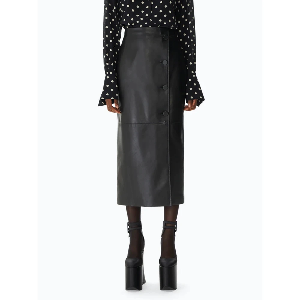 Nina Ricci Zwarte Leren Pencil Rok Black Dames