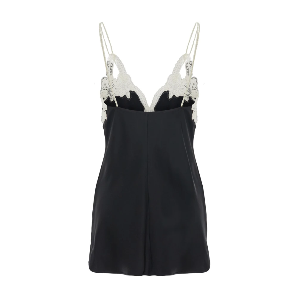 Jil Sander Zwarte bloemen geborduurde V-hals top Black Dames