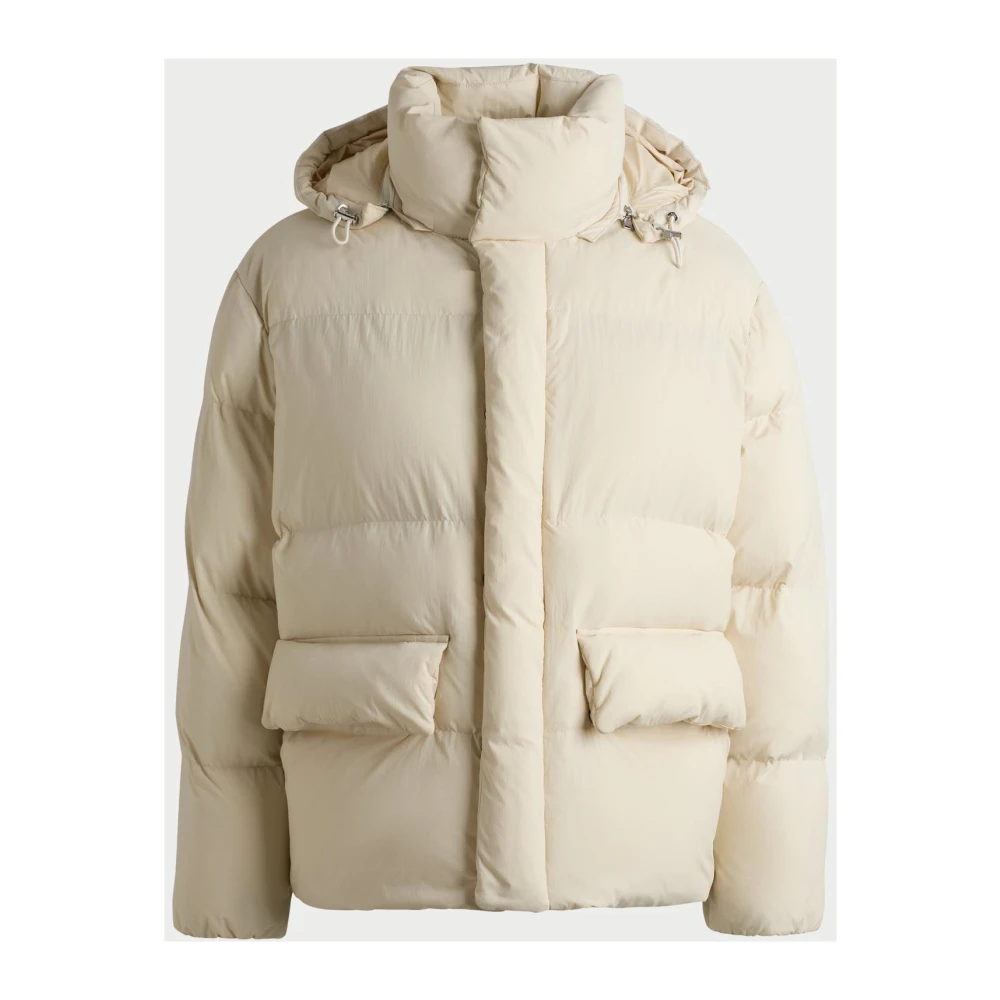 Hugo Boss Witte Gewatteerde Hoodiejas Straight Fit Beige Heren