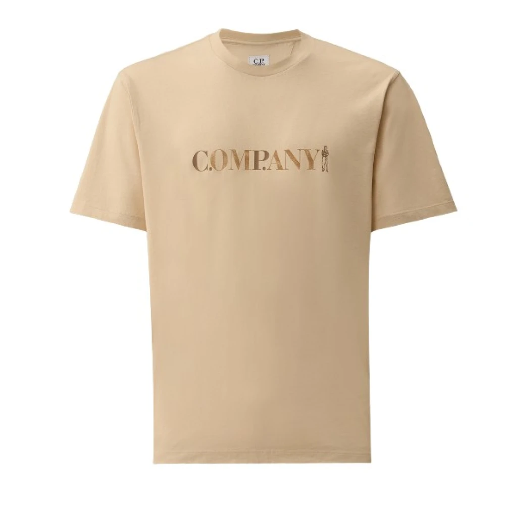 C.p. Company Men's Beige T-Shirts, Xl, Logo Print Crewneck T-Shirt