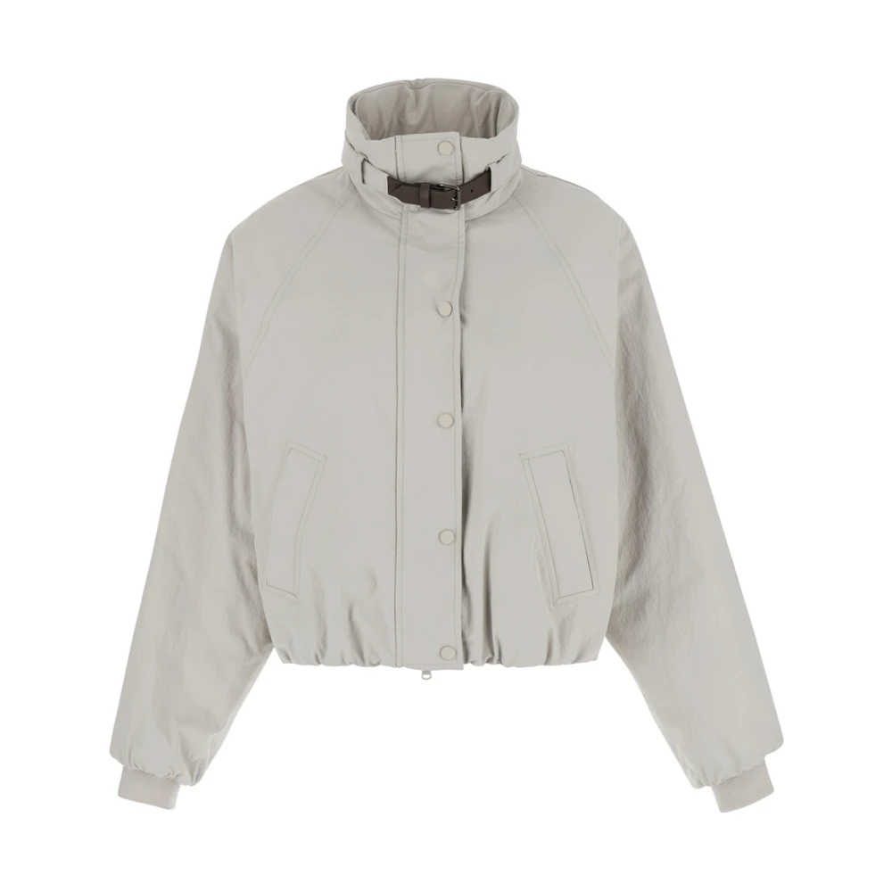 BRUNELLO CUCINELLI Grijze gewatteerde jas met riem Gray Dames