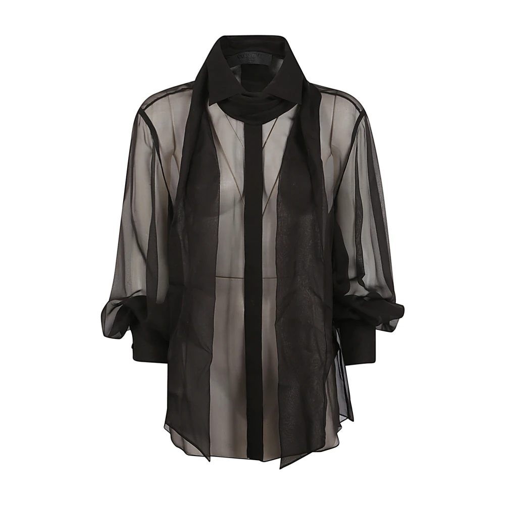 Valentino Zwarte kraagshirt met transparant ontwerp Black Dames