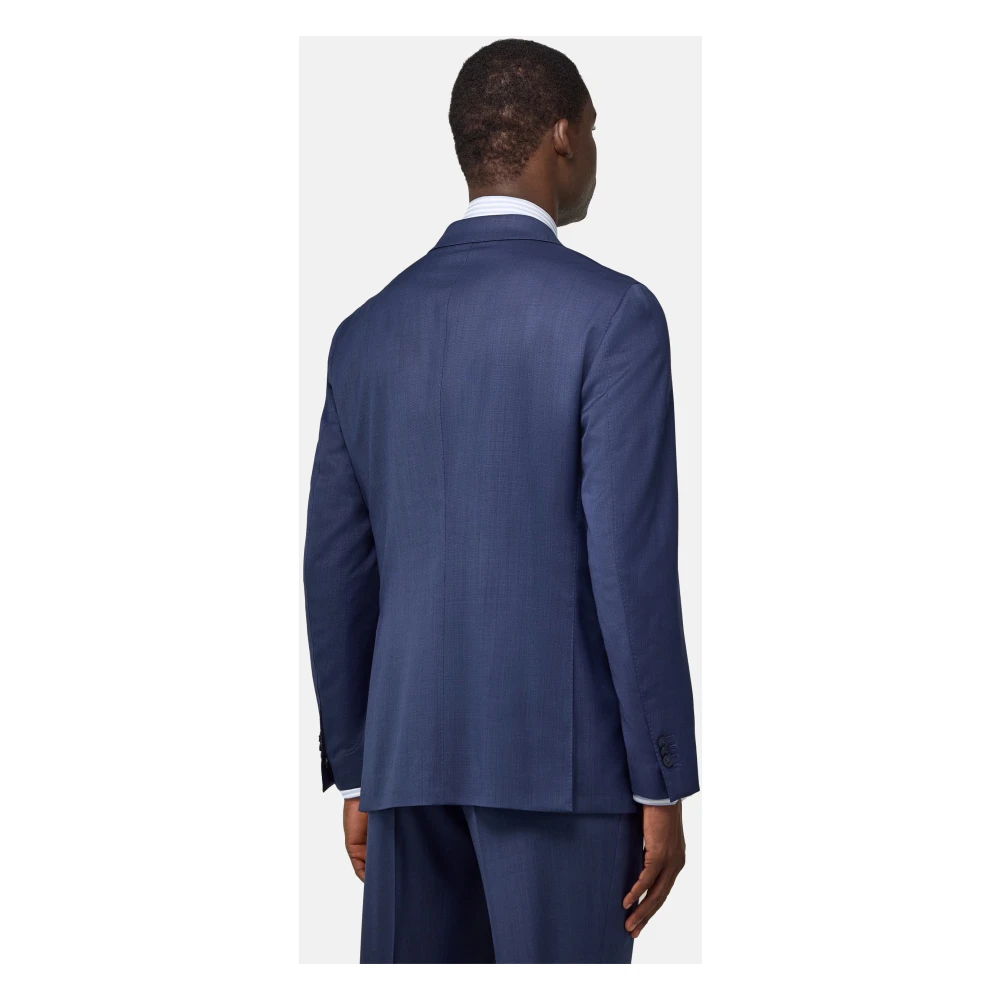 Boggi Milano Micro Patroon Dubbel-Borst Pak van Zuivere Wol Blue Heren