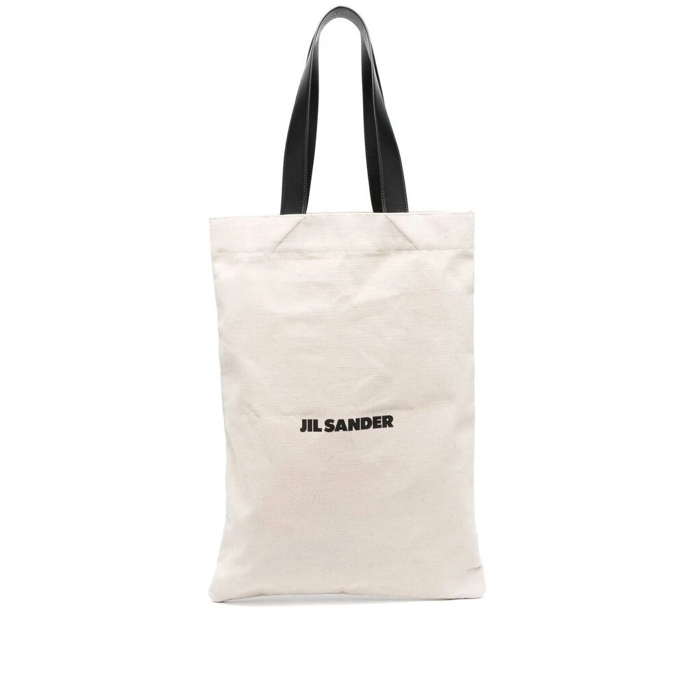 Jil Sander Logo-Print Linne Tote Bag Beige, Herr