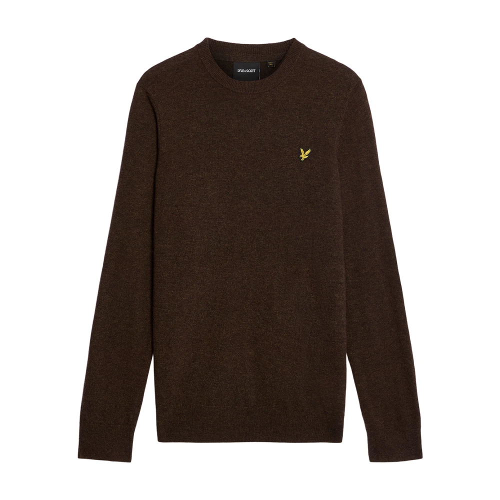 Lyle & Scott Men's Brown Round-Neck Knitwear, S, Lambswool Blend Crew Neck Jumper