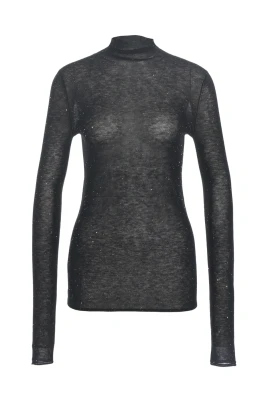 Svart hög hals topp med glitterfinish