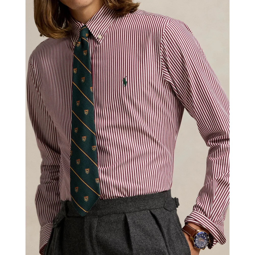 Polo Ralph Lauren Gestreepte Stretch Popeline Overhemd Pink Heren