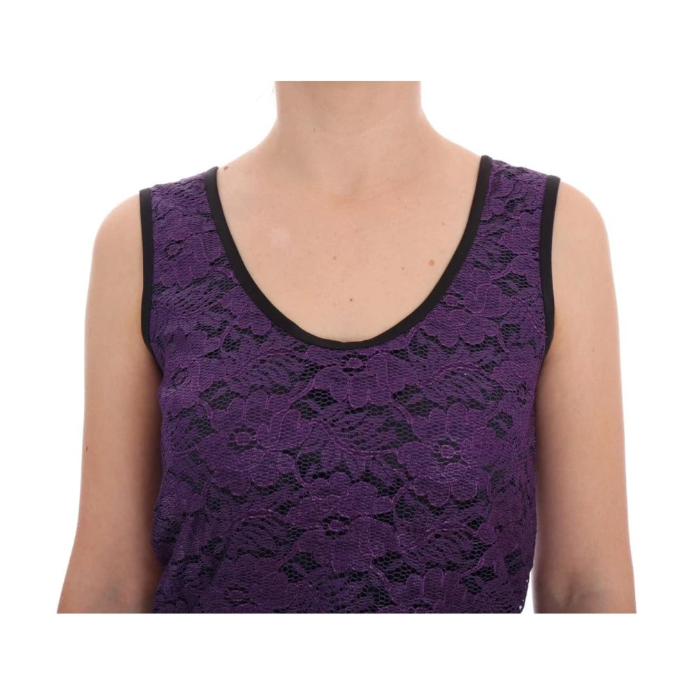 Dolce & Gabbana Paarse Bloemenkant Shift Jurk Purple Dames