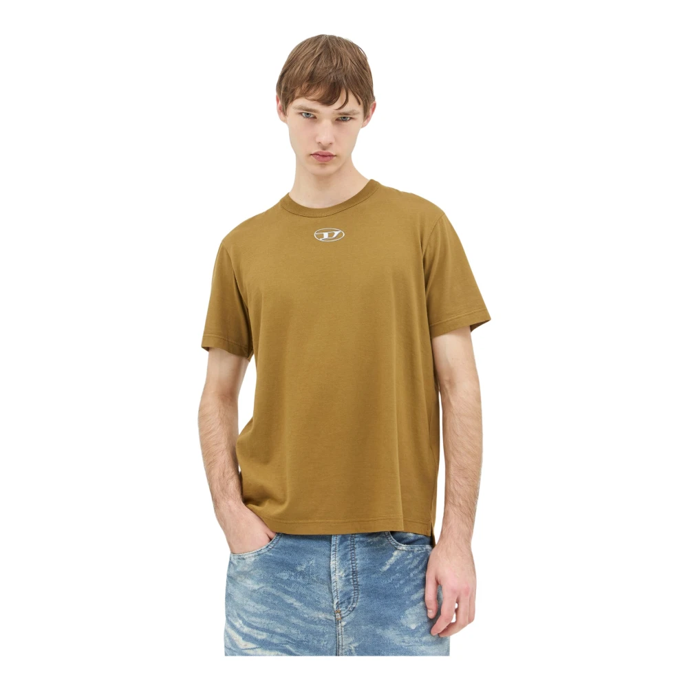 Diesel Logo Applique Katoenen T-Shirt Green Heren