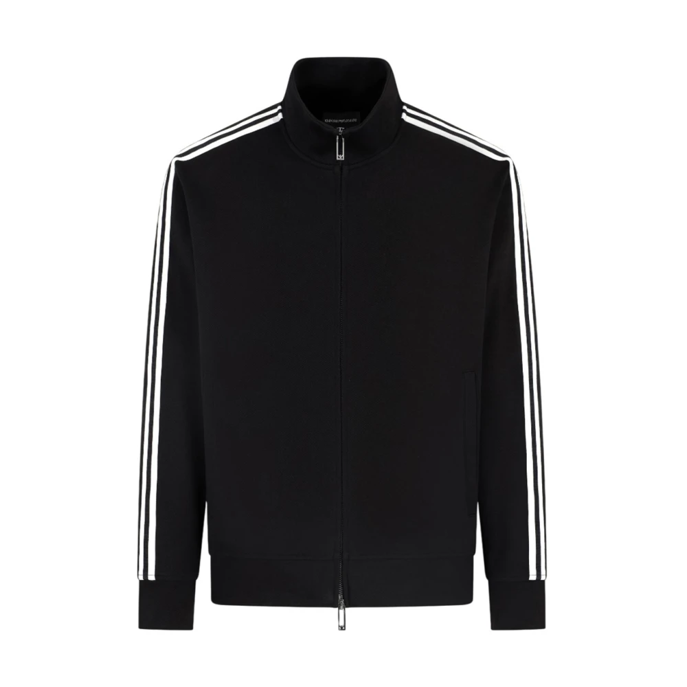 Emporio Armani Diagonale Zip Sweater met Elastische Banden Black Heren