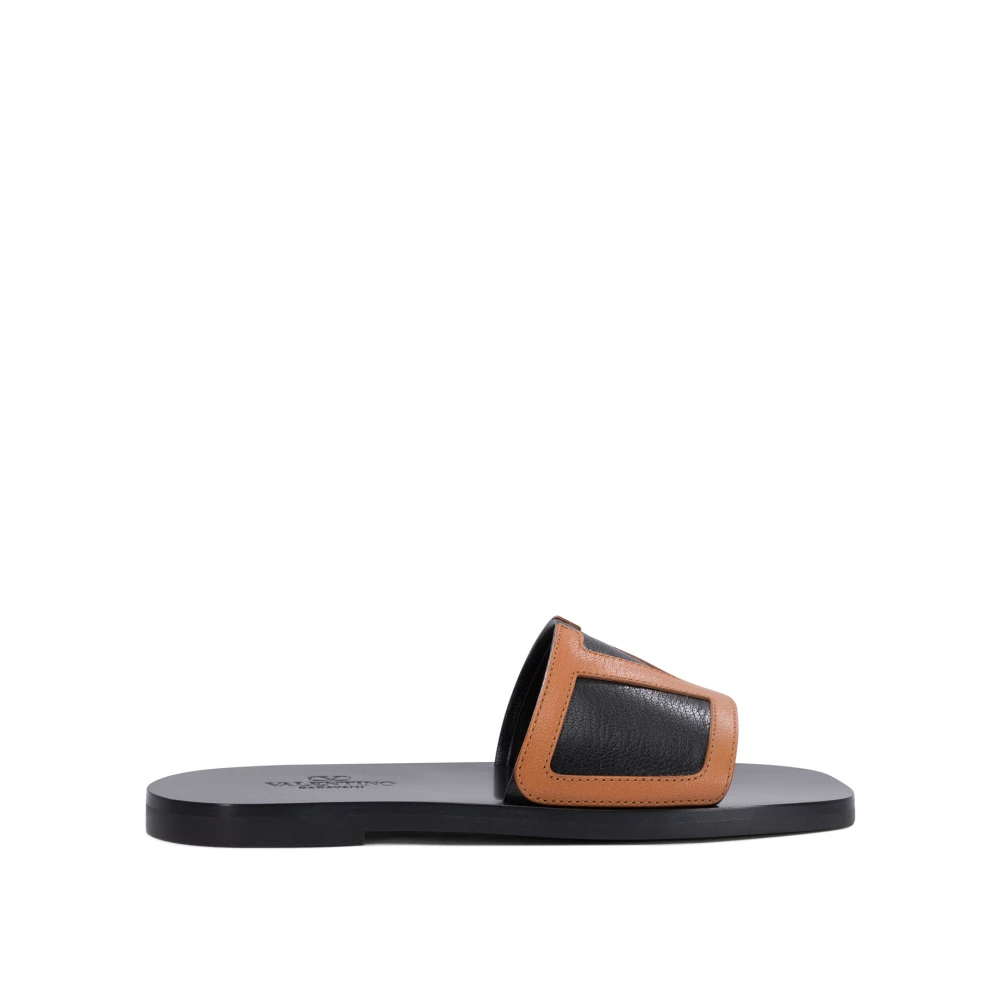 Valentino Garavani Women's Black Sliders, 8 Uk, Leather Vlogo Sandals