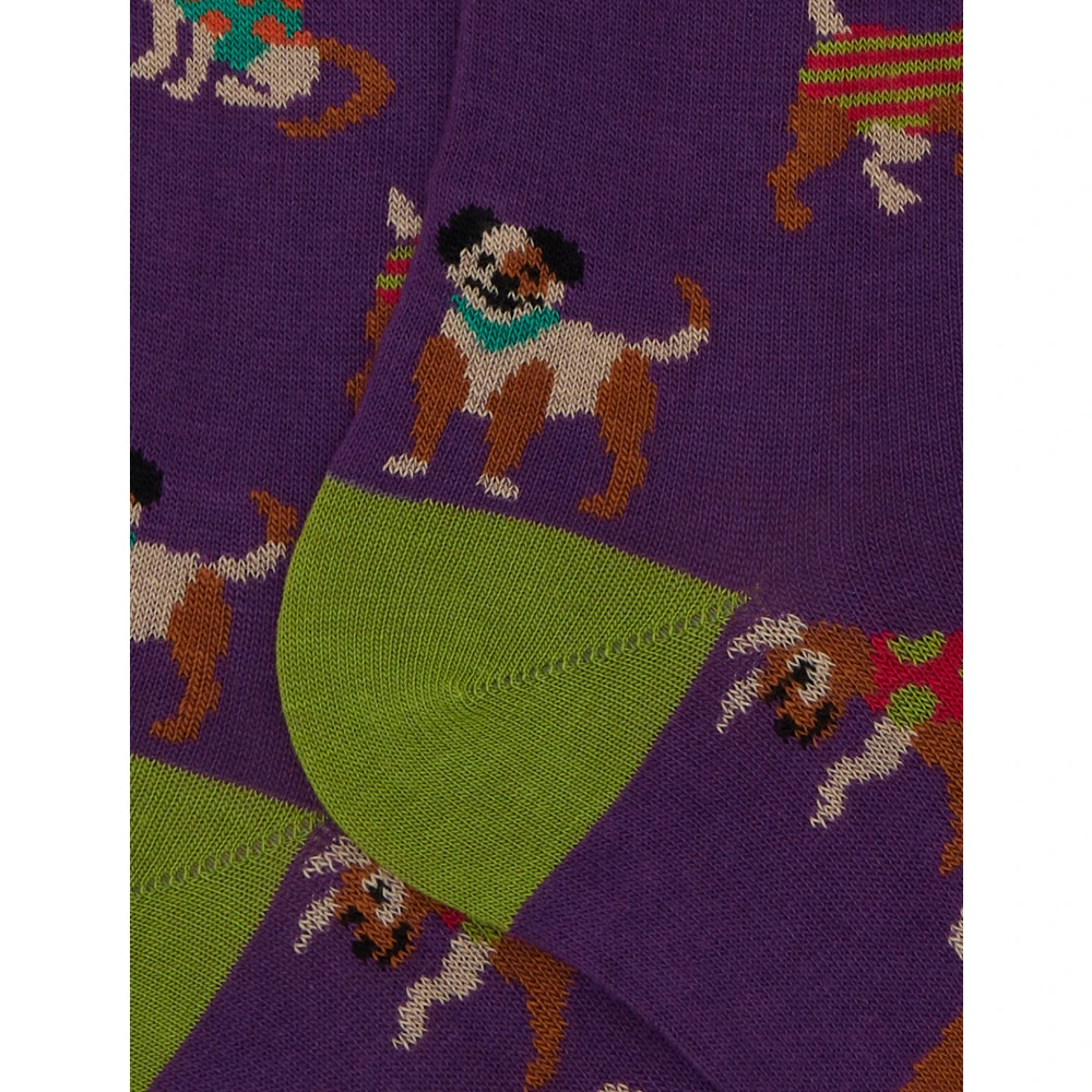Gallo Lange paarse katoenen sokken voor dames met hondenmotief Multicolor Dames