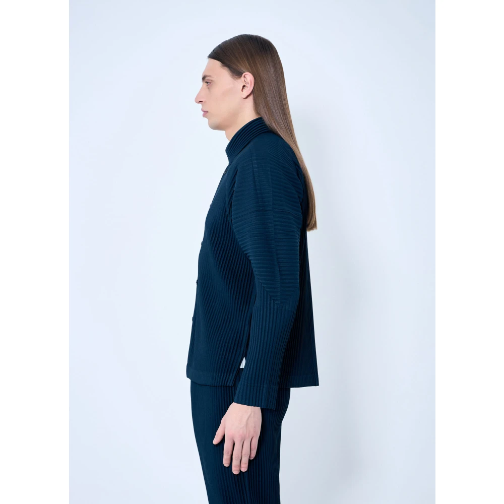 Issey Miyake Geplooide Overhemd met Lange Mouwen Blue Heren