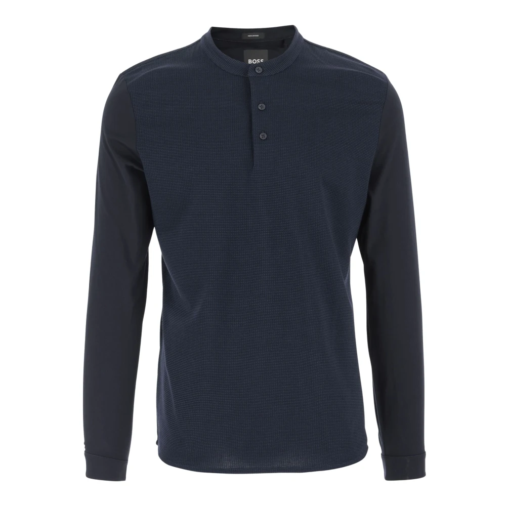 Hugo Boss Navy Katoenmix Lange Mouw T-shirt Blue Heren