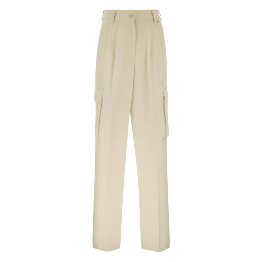 Herno Vrouw Wit Broeken Dames, Xl, Wol, Room Cargo Broek Met Plooien